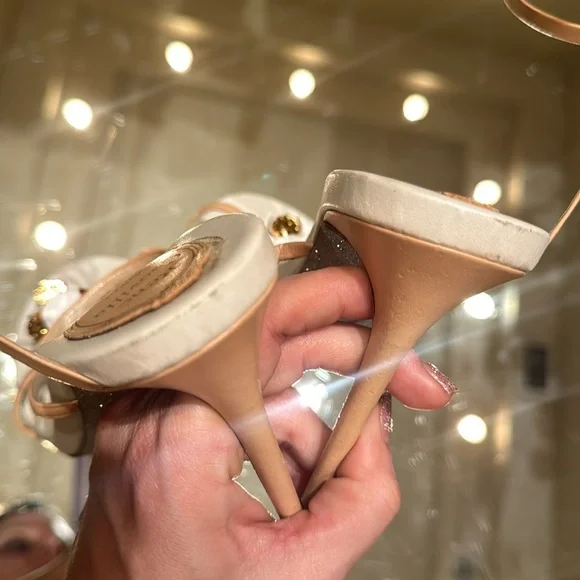 Rene Caovilla Karung Rose Gold Flower Ankle Wrap Heels - Picture 6 of 11